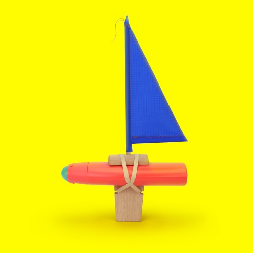 Bottle Boat Blue Sail Side On Yellow